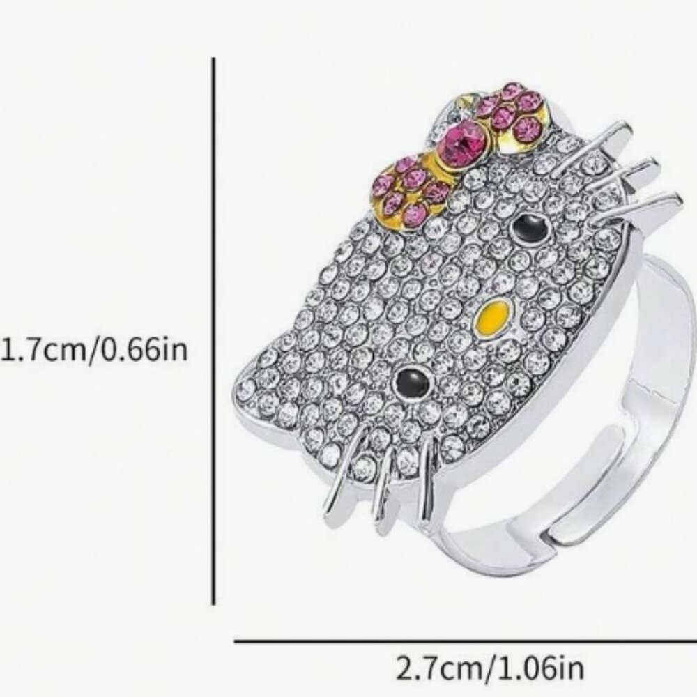 Hello Kitty Bow, Rhinestones Adjustable Ring - Picture 2 of 3